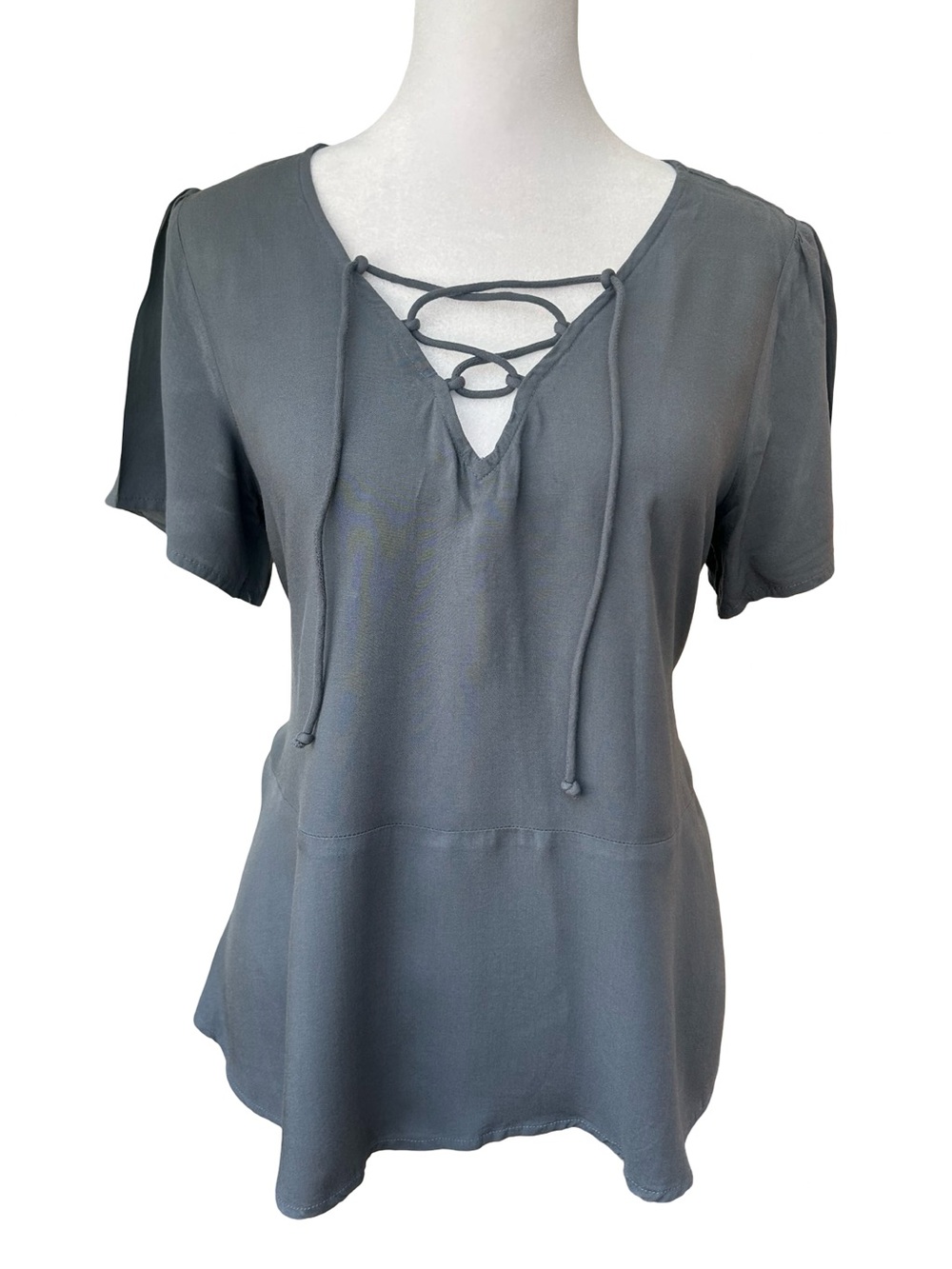 VTG Y2K Hollister Lace Up Front Flutter Sleeve Babydoll Top S Fairy Boho Peplum
